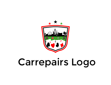 logo with aces in cards and outline of famous landmarks