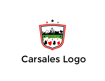 logo with aces in cards and outline of famous landmarks