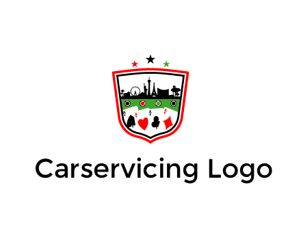 logo with aces in cards and outline of famous landmarks
