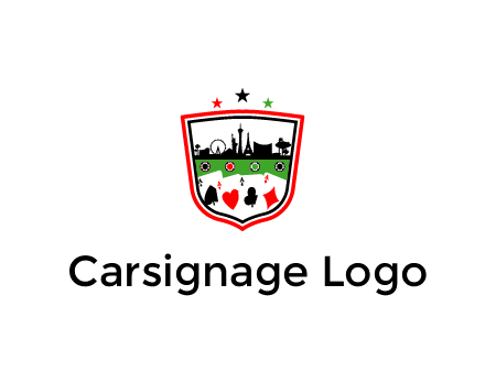 logo with aces in cards and outline of famous landmarks