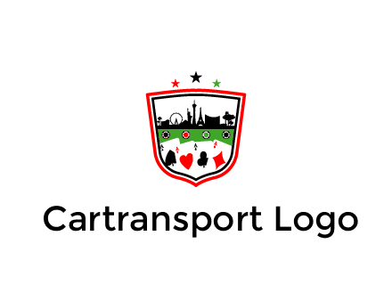 logo with aces in cards and outline of famous landmarks