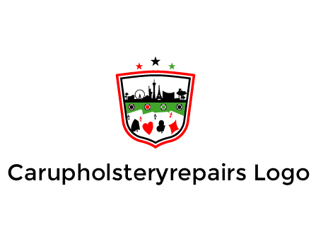 logo with aces in cards and outline of famous landmarks