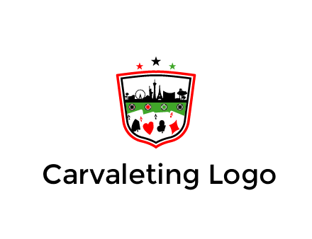 logo with aces in cards and outline of famous landmarks