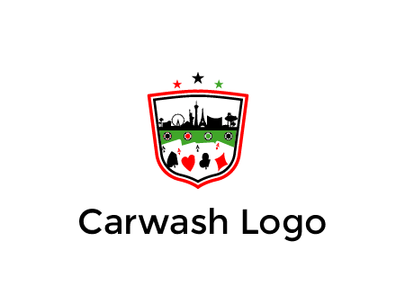logo with aces in cards and outline of famous landmarks
