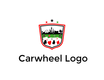 logo with aces in cards and outline of famous landmarks