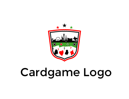 logo with aces in cards and outline of famous landmarks