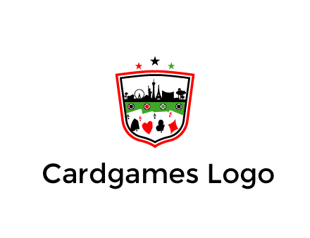 logo with aces in cards and outline of famous landmarks