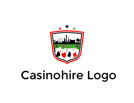 logo with aces in cards and outline of famous landmarks