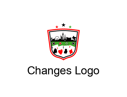 logo with aces in cards and outline of famous landmarks