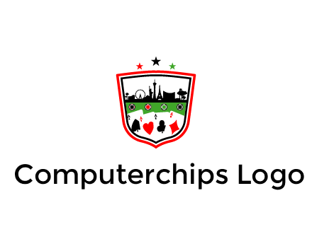 logo with aces in cards and outline of famous landmarks