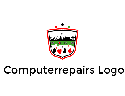 logo with aces in cards and outline of famous landmarks
