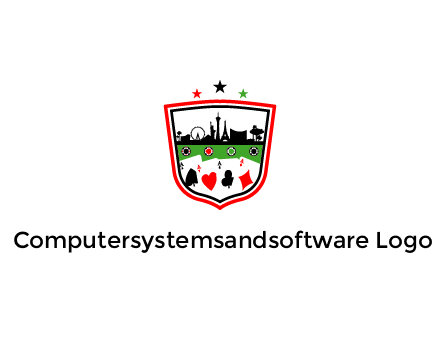 logo with aces in cards and outline of famous landmarks