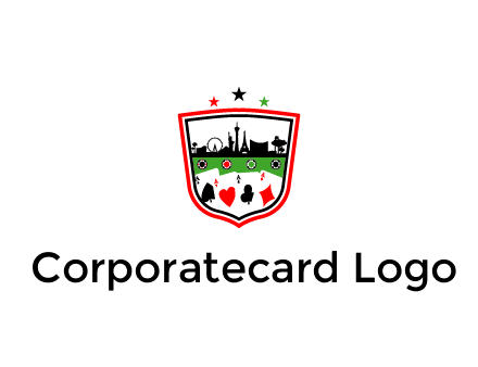 logo with aces in cards and outline of famous landmarks