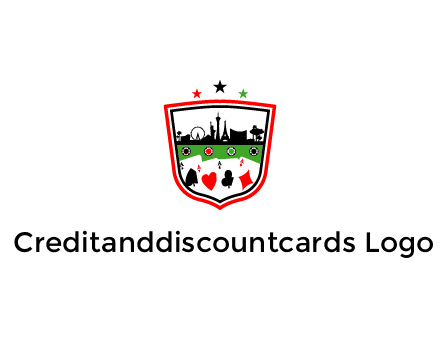 logo with aces in cards and outline of famous landmarks