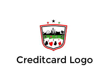 logo with aces in cards and outline of famous landmarks