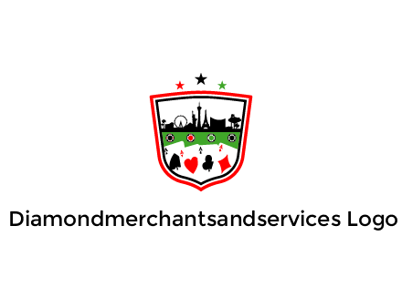 logo with aces in cards and outline of famous landmarks