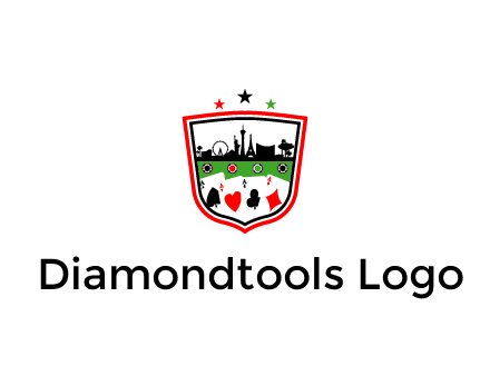 logo with aces in cards and outline of famous landmarks