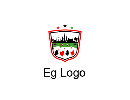 logo with aces in cards and outline of famous landmarks