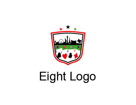 logo with aces in cards and outline of famous landmarks