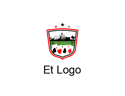 logo with aces in cards and outline of famous landmarks