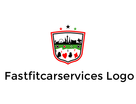 logo with aces in cards and outline of famous landmarks
