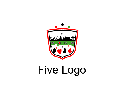logo with aces in cards and outline of famous landmarks