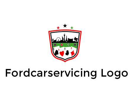 logo with aces in cards and outline of famous landmarks