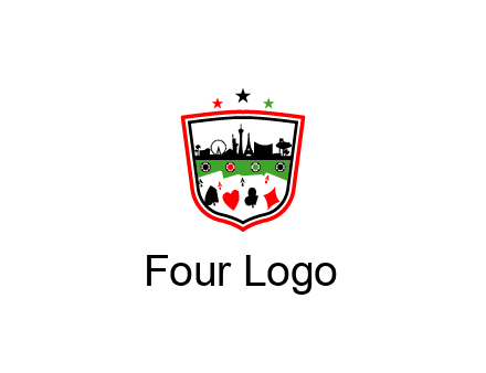 logo with aces in cards and outline of famous landmarks