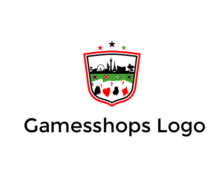 logo with aces in cards and outline of famous landmarks