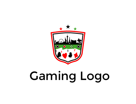 logo with aces in cards and outline of famous landmarks