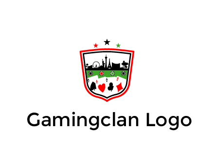 logo with aces in cards and outline of famous landmarks