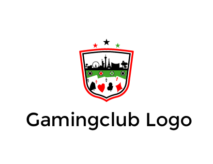 logo with aces in cards and outline of famous landmarks