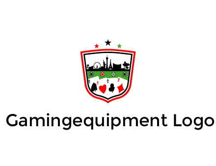 logo with aces in cards and outline of famous landmarks