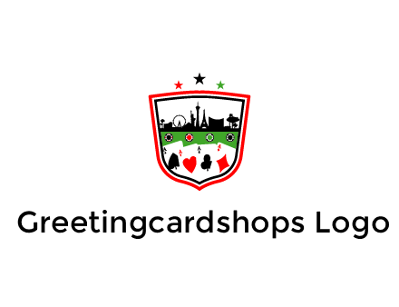 logo with aces in cards and outline of famous landmarks