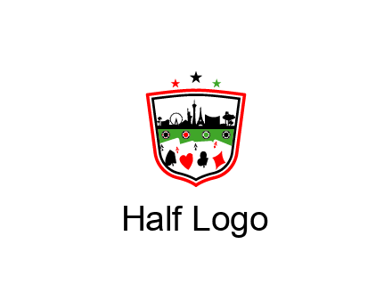 logo with aces in cards and outline of famous landmarks