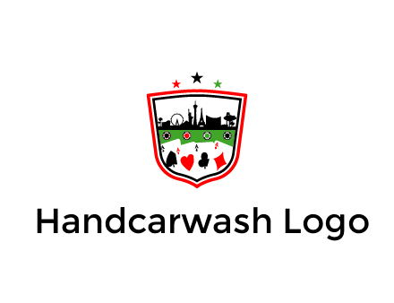 logo with aces in cards and outline of famous landmarks