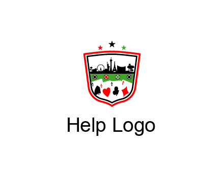 logo with aces in cards and outline of famous landmarks