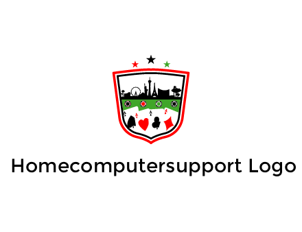 logo with aces in cards and outline of famous landmarks