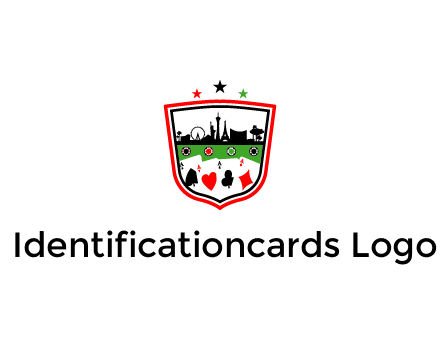 logo with aces in cards and outline of famous landmarks