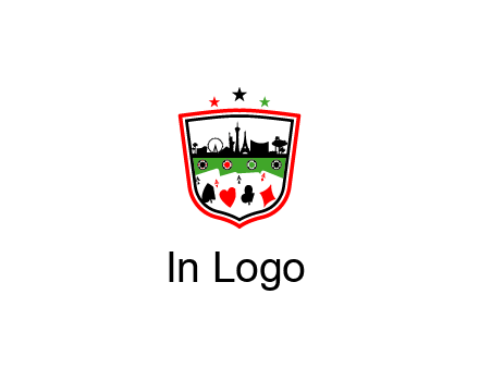 logo with aces in cards and outline of famous landmarks