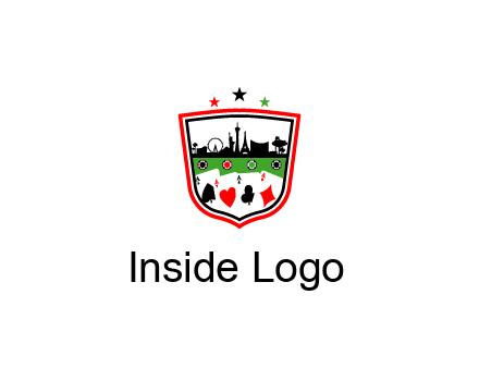 logo with aces in cards and outline of famous landmarks