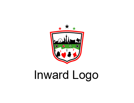 logo with aces in cards and outline of famous landmarks