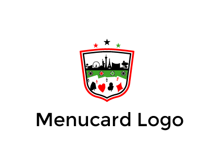 logo with aces in cards and outline of famous landmarks