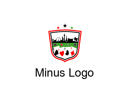 logo with aces in cards and outline of famous landmarks