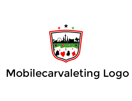 logo with aces in cards and outline of famous landmarks