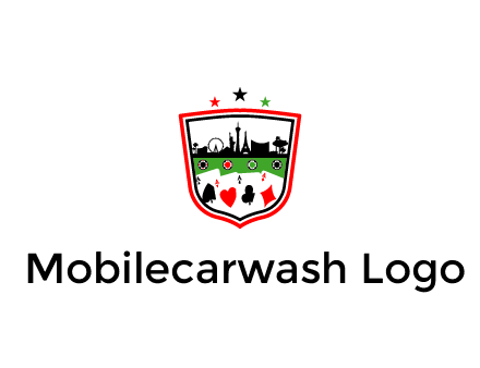 logo with aces in cards and outline of famous landmarks