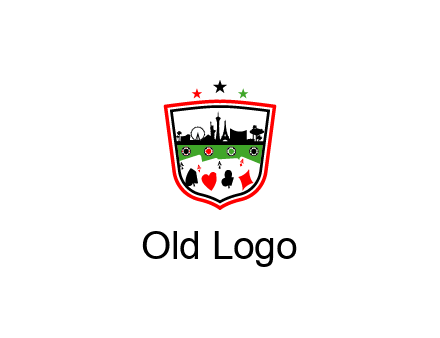 logo with aces in cards and outline of famous landmarks