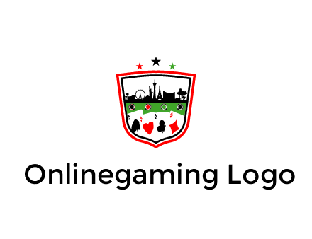 logo with aces in cards and outline of famous landmarks