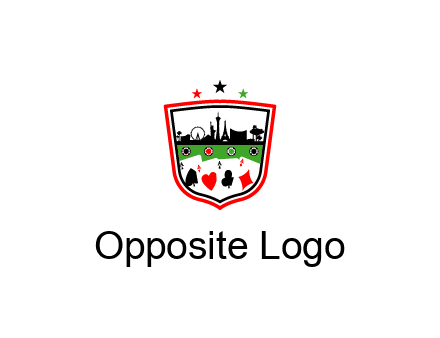 logo with aces in cards and outline of famous landmarks