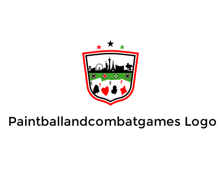 logo with aces in cards and outline of famous landmarks